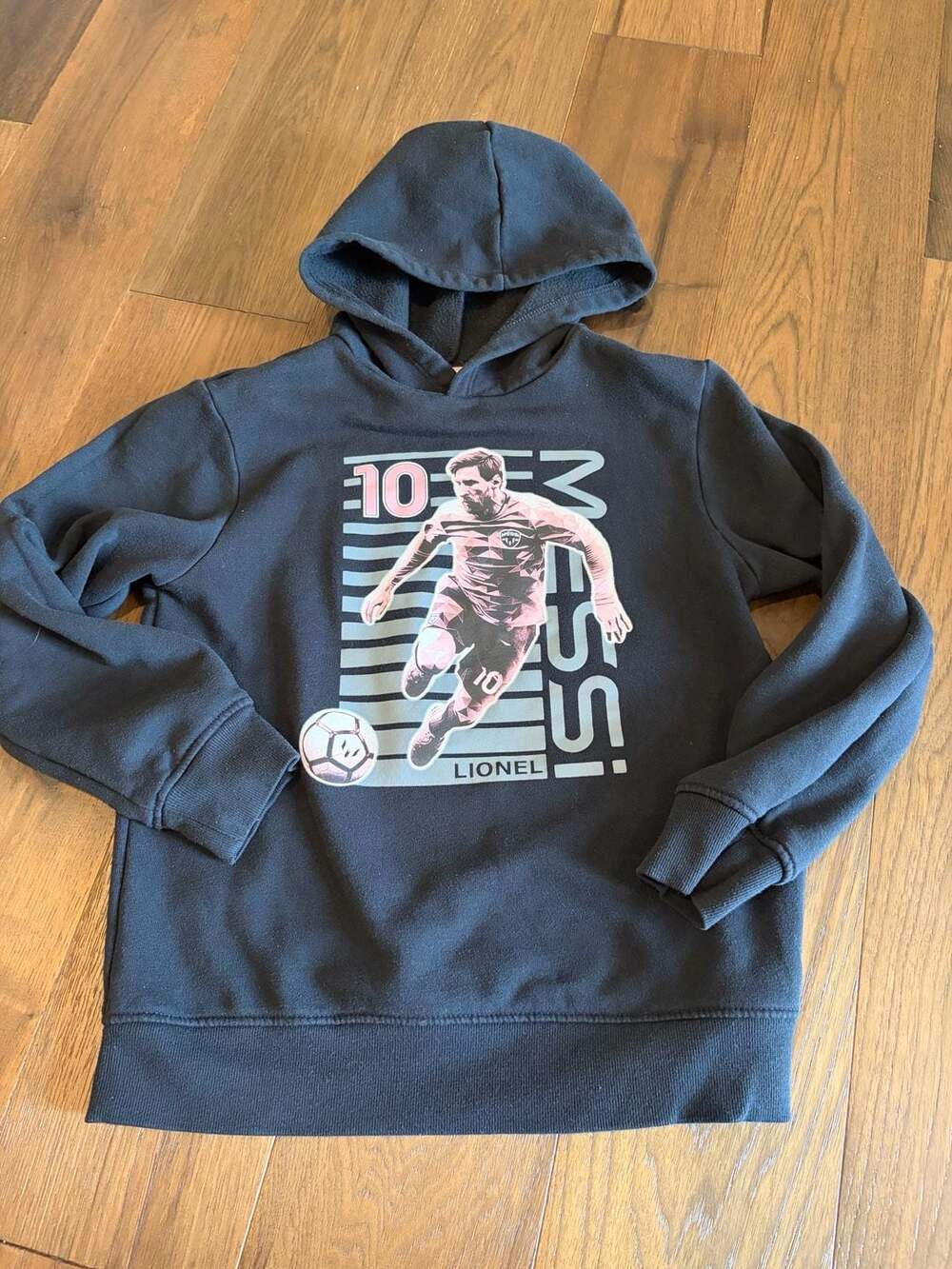 Lionel Messi Graphic Pullover Hoodie Size L Black Pink